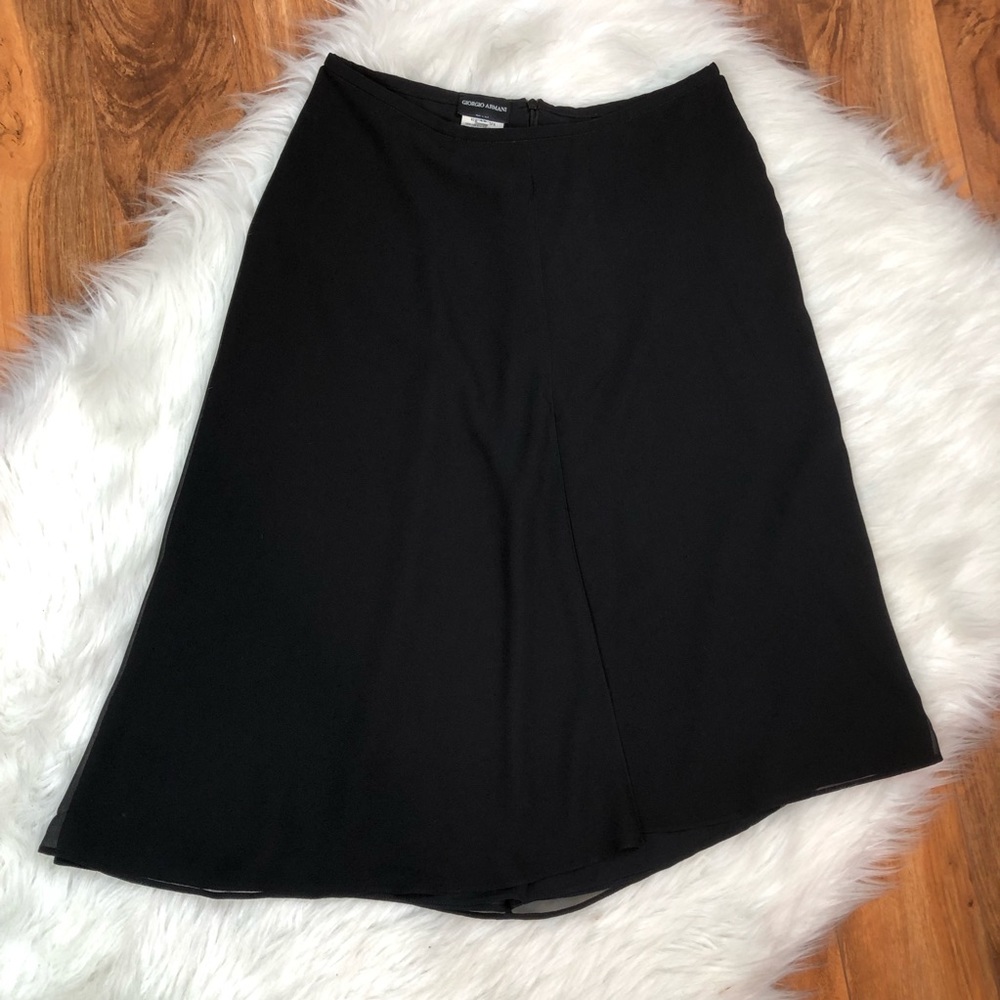 Giorgio Armani 100% Silk Black Flare Skirt